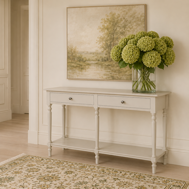 *ANTIQUE PEARL LARGE 2 DRAWER CONSOLE 120x40x81cm